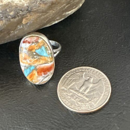 Navajo Turquoise Spiny Oyster Ring | Sterling Silver | Sz 8 | Authentic Native American Handmade | 16613