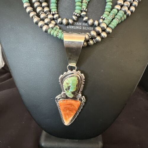 Navajo Royston Turquoise Spiny Pendant Set | Authentic Native American Sterling Silver | 3" | Handmade | 16813