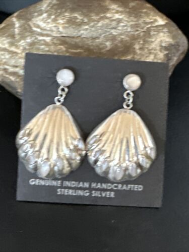Navajo Pink Mother of Pearl Dangle Inlay Earrings | Sterling Silver | Authentic Native American Handmade | 15305