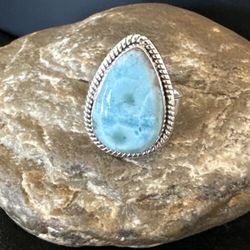 Navajo Blue Larimar Ring | Sterling Silver | Sz 10 | Authentic Native American Handmade | 16599