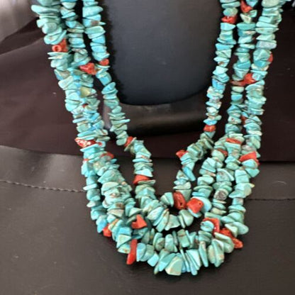 Navajo Blue Turquoise & Spiny Shell Heishi Necklace | Sterling Silver | 30" | Authentic Native American Handmade | 16072