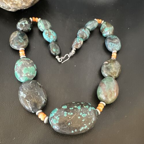 Men's Chunky Spiderweb Turquoise Necklace | Navajo Sterling Silver | Authentic Native American | 21" | 16235