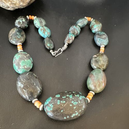 Men's Chunky Spiderweb Turquoise Necklace | Navajo Sterling Silver | Authentic Native American | 21" | 16235