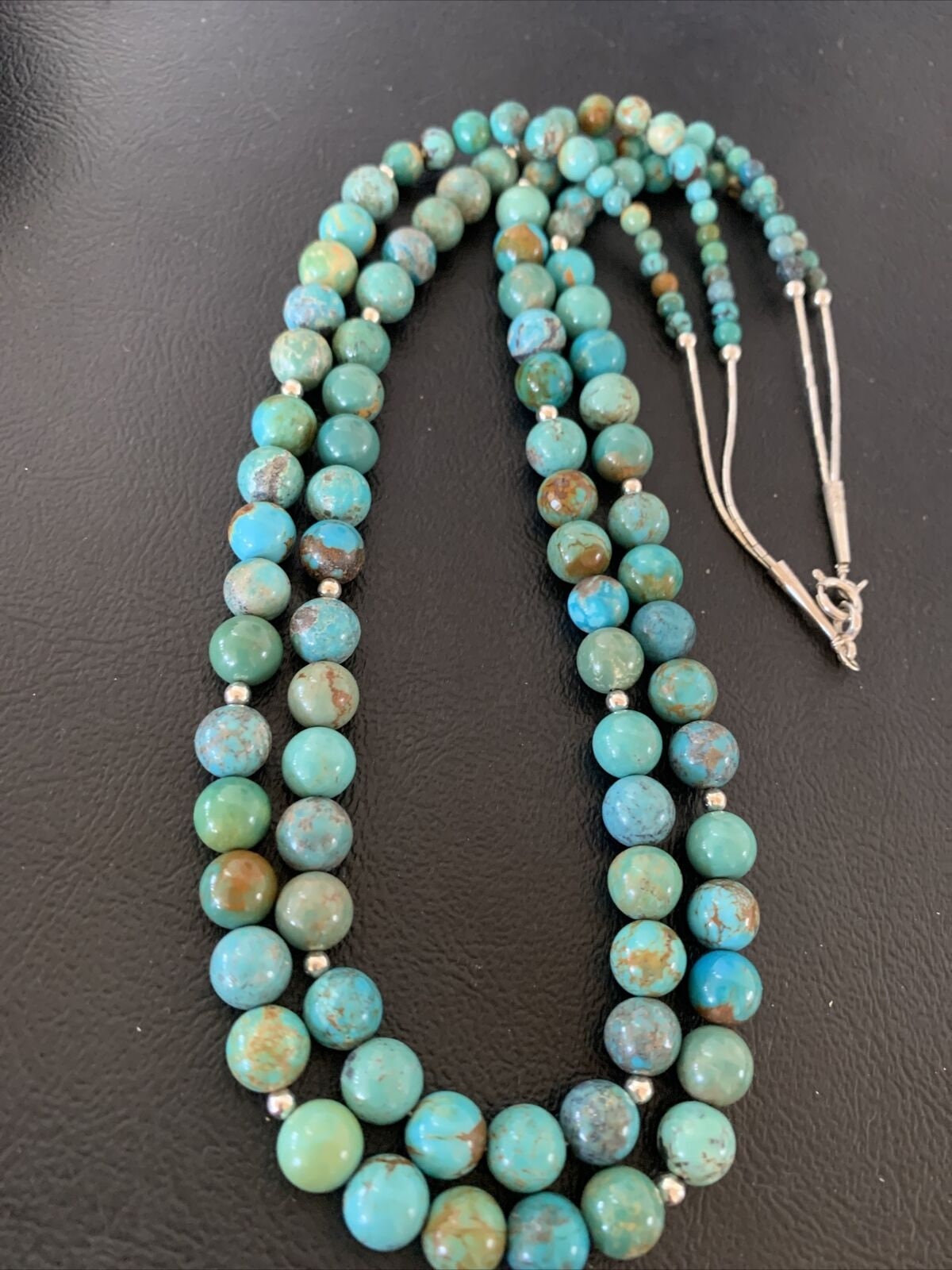 Navajo Blue Green Turquoise Heishi Bead Necklace Pendant | Sterling Silver | Authentic Native American Handmade | 02022