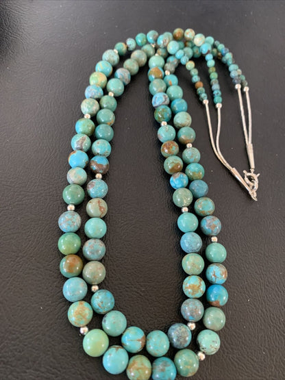 Navajo Blue Green Turquoise Heishi Bead Necklace Pendant | Sterling Silver | Authentic Native American Handmade | 02022