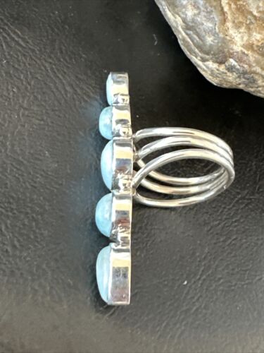 Navajo Blue Larimar Cluster Ring | Authentic Native American Sterling Silver | Multi-Stone | Sz 7 | 16156