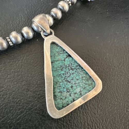 Men's Navajo Blue Spiderweb Turquoise Pendant Necklace | Sterling Silver | Authentic Native American Handmade | 16242