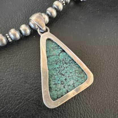 Men's Navajo Blue Spiderweb Turquoise Pendant Necklace | Sterling Silver | Authentic Native American Handmade | 16242