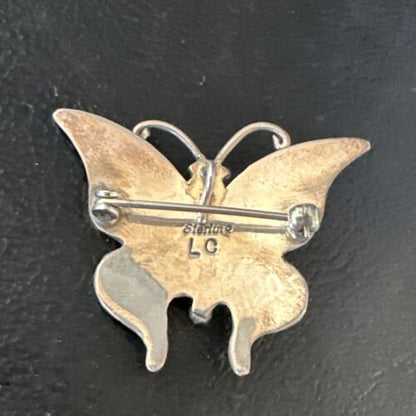 Navajo Butterfly Red Coral Pin Pendant | Sterling Silver | 1.25" | Authentic Native American Handmade | 15235