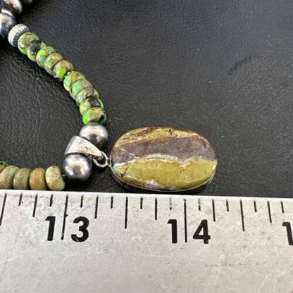 Navajo Green Turquoise Pendant Necklace | Sterling Silver | Authentic Native American Handmade | 16920