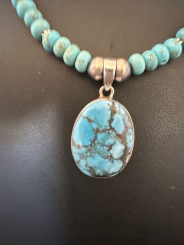 Navajo Blue Spiderweb Turquoise Pendant Necklace | Sterling Silver | Authentic Native American Handmade | 16649