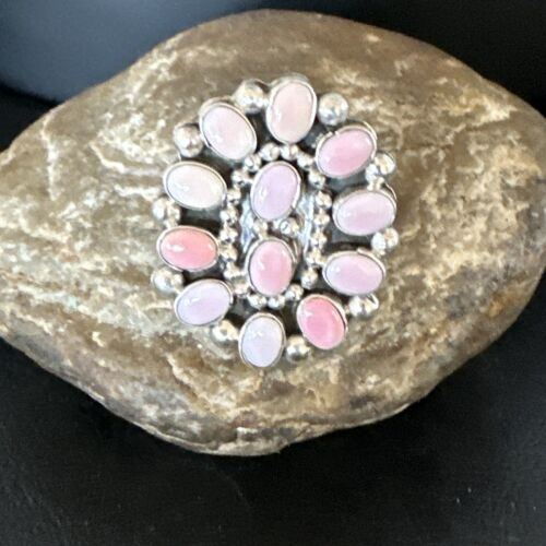 Navajo Pink Coral Multi-Stone Cluster Ring | Authentic Native American Sterling Silver | Multi-Stone | Sz 8.5 | 15365