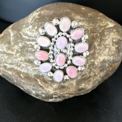 Navajo Pink Coral Multi-Stone Cluster Ring | Authentic Native American Sterling Silver | Multi-Stone | Sz 8.5 | 15365