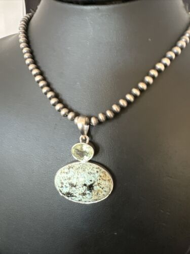 Navajo Dry Creek Turquoise Topaz Pendant Necklace | Sterling Silver | Authentic Native American Handmade | 16437
