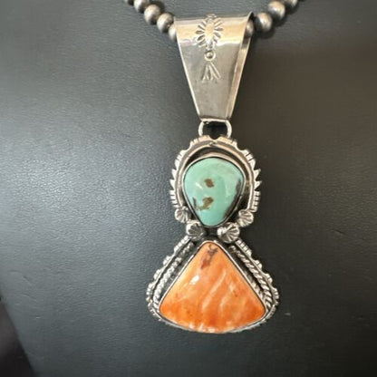 Royston Turquoise Spiny Pendant | Navajo Sterling Silver Necklace | Multi-Stone 16826