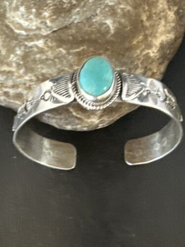 Blue Turquoise Navajo Sterling Silver Cuff Bracelet 15336