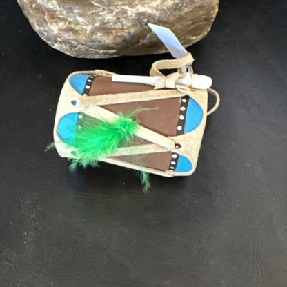 Handmade Miniature Leather Drum Car Charm | 2" Mirror Dangler | 8931
