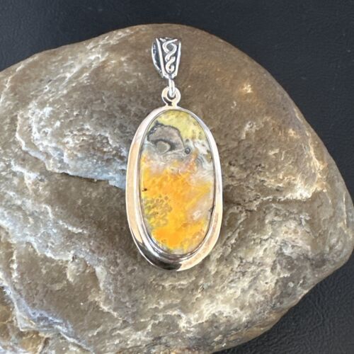 Navajo Bumblebee Jasper Pendant Necklace | Sterling Silver | Authentic Native American Handmade | 15954