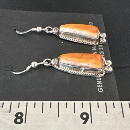 Navajo Orange Spiny Oyster Dangle Earrings | Sterling Silver | Authentic Native American Handmade | 17272