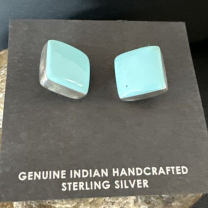 Navajo Blue Turquoise Dangle Earrings | Sterling Silver | 1" | Authentic Native American Handmade | 15810