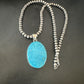 Blue Kingman Turquoise Pendant | Navajo Pearls | Sterling Silver Necklace 20" | 16689
