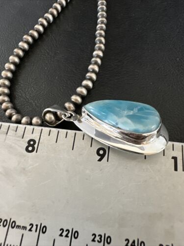 Navajo Blue Larimar Pendant Necklace | Sterling Silver Beads | Authentic Native American Handmade | 17604