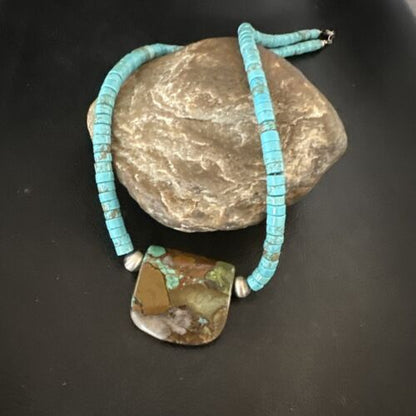 Navajo SpiderWeb Turquoise Heishi Pearls Necklace | Sterling Silver | 20" | 17088
