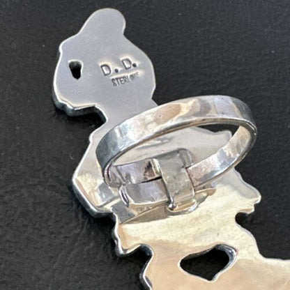 Zuni Sterling Silver Donald Duck Inlay Ring | Sz 6 Adjustable | Authentic Native American Handmade | 16560
