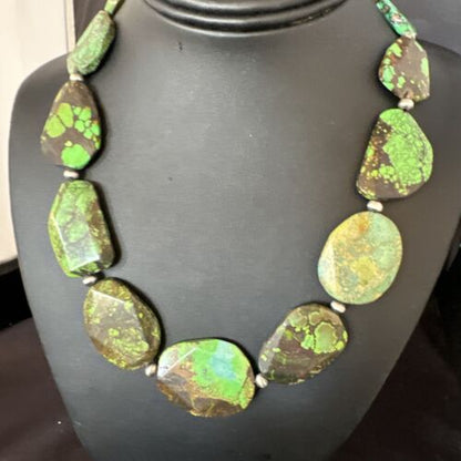 Navajo Green Turquoise Chunky Necklace | Sterling Silver | 19" | Authentic Native American Handmade | 15427