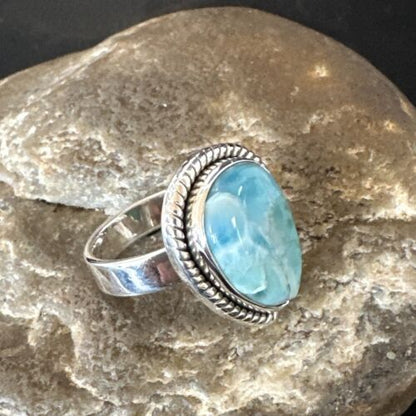 Navajo Blue Larimar Ring | Sterling Silver | Sz 7 | Authentic Native American Handmade | 17663