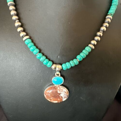 Navajo Wild Horse | Blue Kingman Turquoise Pendant Necklace | Sterling Silver | 17571