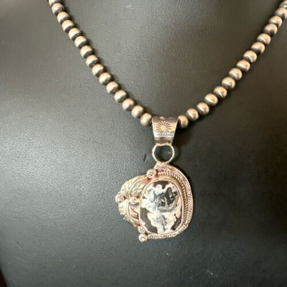 Men's White Buffalo Turquoise Pendant Necklace | Navajo Pearls | Sterling Silver | Native American Handmade | 17331