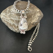 Men's White Buffalo Turquoise Pendant Necklace | Navajo Pearls | Sterling Silver | Native American Handmade | 17332