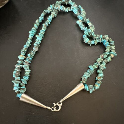 Men's Navajo Blue Kingman Turquoise Shell Necklace | 17" | Authentic Native American Handmade | 16954