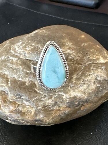 Navajo Blue Larimar Ring | Sterling Silver | Sz 9 | Authentic Native American Handmade | 17591