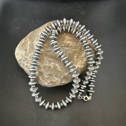 Navajo Pearl Sterling Silver Saucer Bead Necklace | Hand Strung 8mm | 19" | 17436