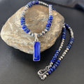 Navajo Blue Lapis Pendant with Pearls | Sterling Silver Necklace | Authentic Native American Handmade | 16934