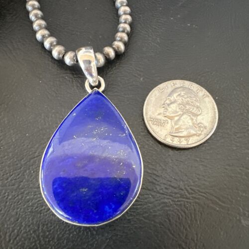 Navajo Blue Lapis Pendant with Pearls | Sterling Silver Necklace | 20" | Authentic Native American Handmade | 16669