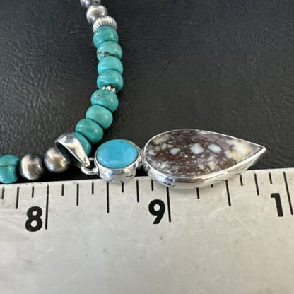 Navajo Wild Horse | Blue Kingman Turquoise Pendant Necklace | Sterling Silver | Native American Handmade | 17573