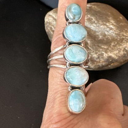 Navajo Blue Larimar Multi-Stone Ring | Authentic Native American Sterling Silver | Multi-Stone | Sz 9.5 | 15972 - Masha USA