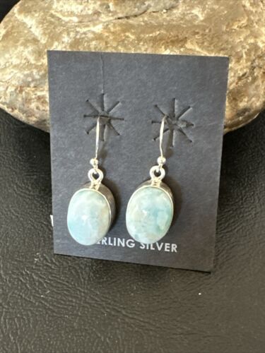 Navajo Blue Larimar Dangle Earrings | Sterling Silver | Authentic Native American Handmade | 17295
