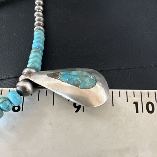 Navajo Blue Spiderweb Turquoise Inlay Pendant Necklace | Sterling Silver | Authentic Native American Handmade | 17120