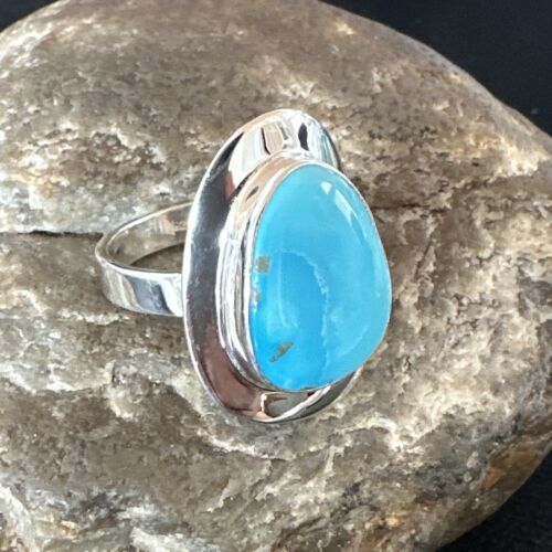 Navajo Blue Turquoise Ring | Sterling Silver | Sz 10 | Authentic Native American Handmade | 16580 - Masha USA