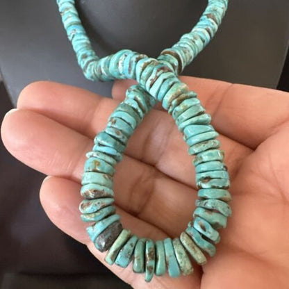 Navajo Blue Turquoise Bead Necklace | 8mm Sterling Silver | 22" | Authentic Native American Handmade | 17581