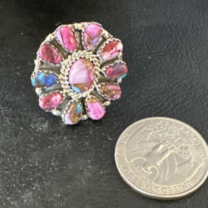 Navajo Purple Spiny Oyster Cluster Ring | Authentic Native American Sterling Silver | Multi-Stone | Sz 8 | 15053