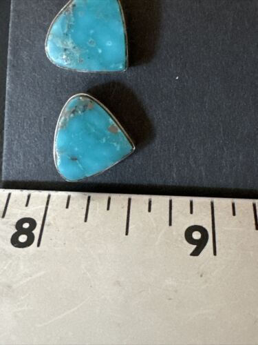 Navajo Blue Kingman Turquoise Post Stud Earrings | Sterling Silver | Authentic Native American Handmade | 17480