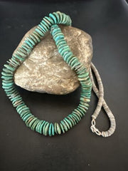 Santo Domingo Green Turquoise Shell Necklace | Sterling Silver | 30" | Authentic Native American Handmade | 17451