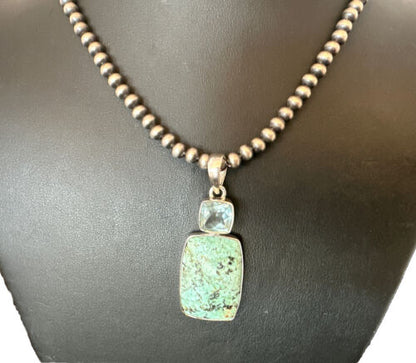Women's Dry Creek Turquoise Topaz Pendant Necklace | Navajo Sterling Silver | 16441