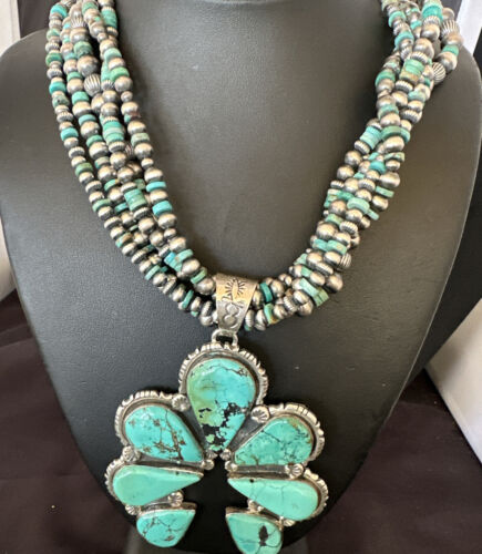 Navajo XL Blue Turquoise Cluster Naja Pendant Necklace | Sterling Silver | 21" | 16678