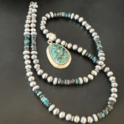 Men's Navajo Blue Spiderweb Turquoise Pendant Necklace | Sterling Silver | Native American Handmade | 16240